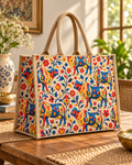 FOLK-ART COW PRINT TOTE BAG