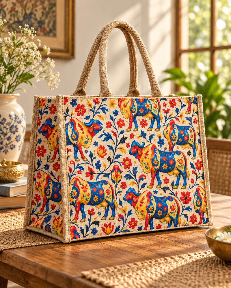 FOLK-ART COW PRINT TOTE BAG